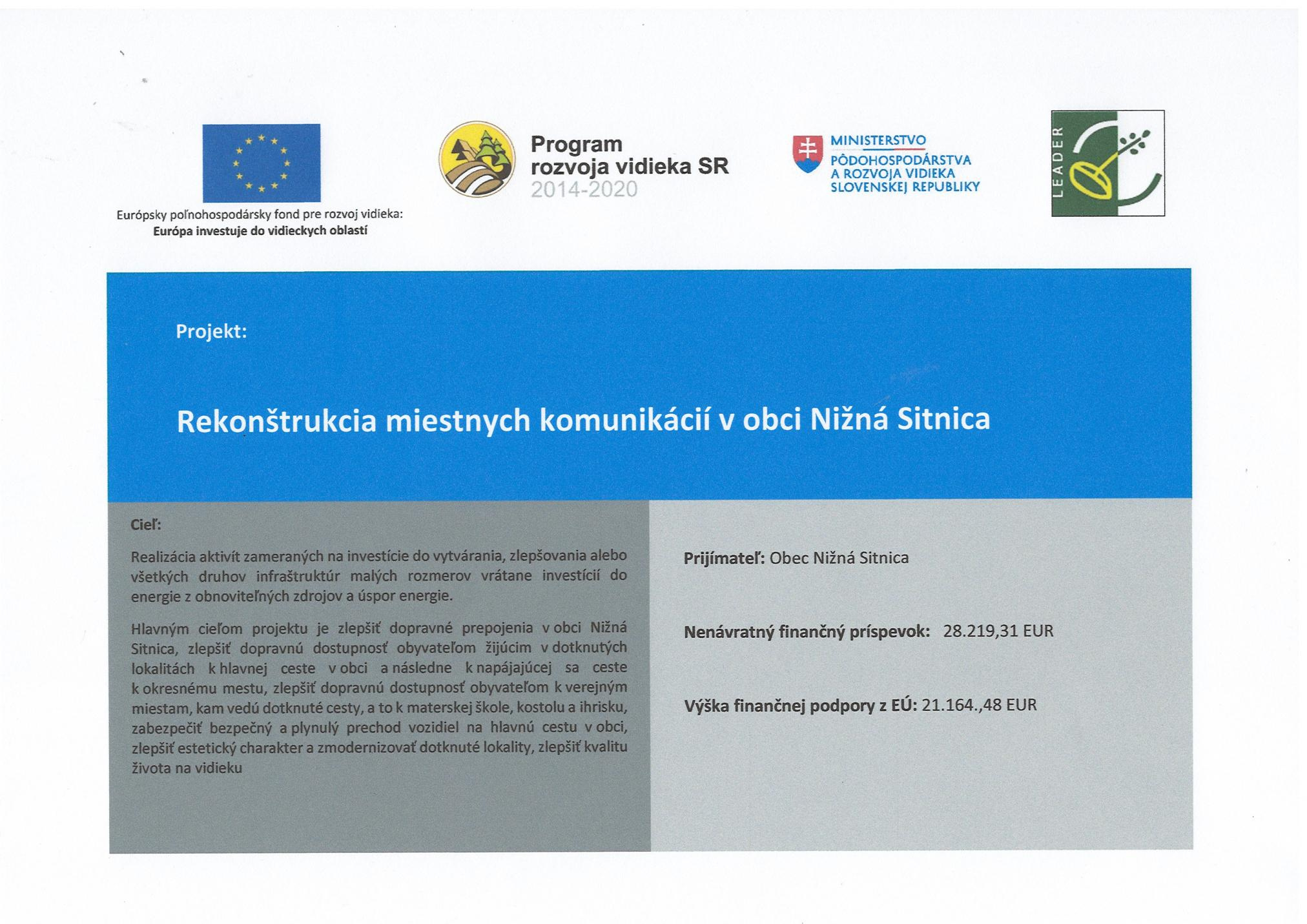 Fotka - Rekonštrukcia miestnych komunikácií v obci Nižná Sitnica