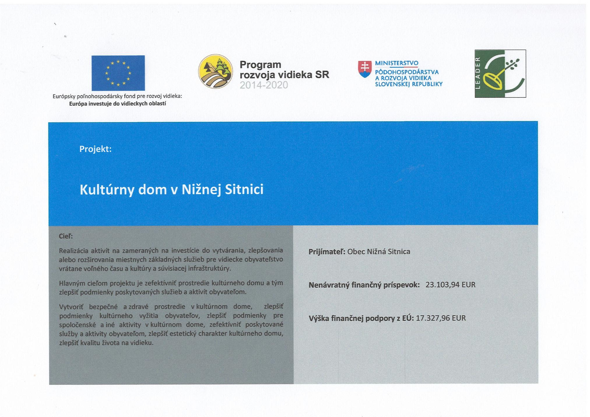 Fotka - Kultúrny dom v Nižnej Sitnici