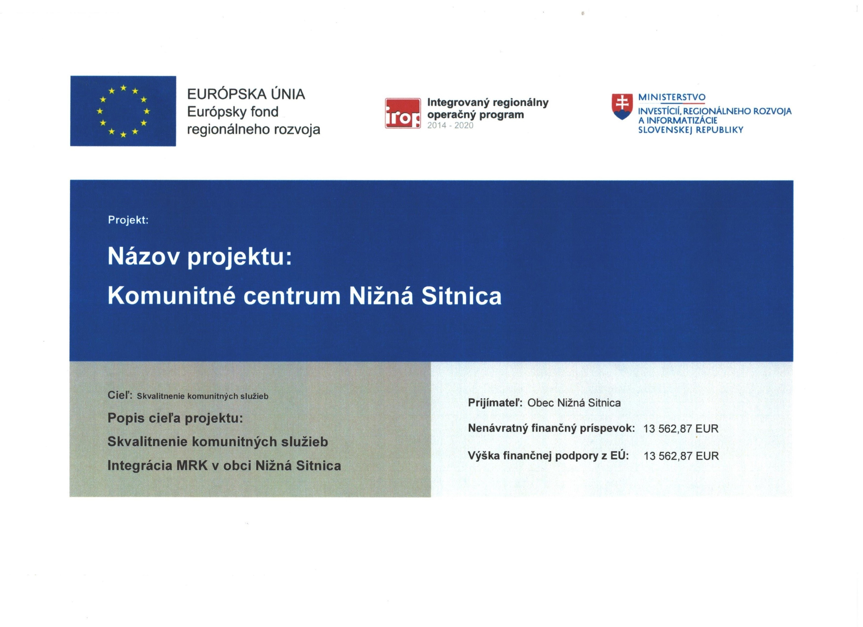 Fotka - Komunitné centrum Nižná Sitnica