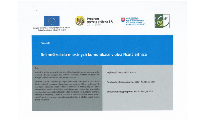 Rekonštrukcia miestnych komunikácií v obci Nižná Sitnica
