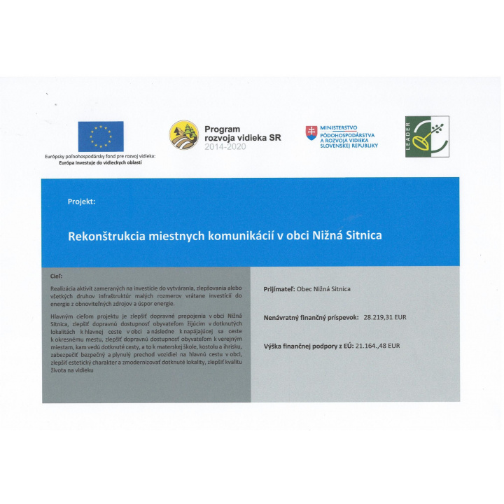 Rekonštrukcia miestnych komunikácií v obci Nižná Sitnica