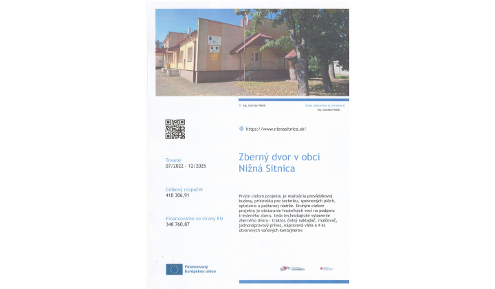 Zberný dvor v obci Nižná Sitnica