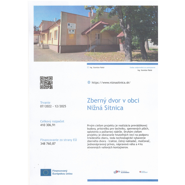 Zberný dvor v obci Nižná Sitnica